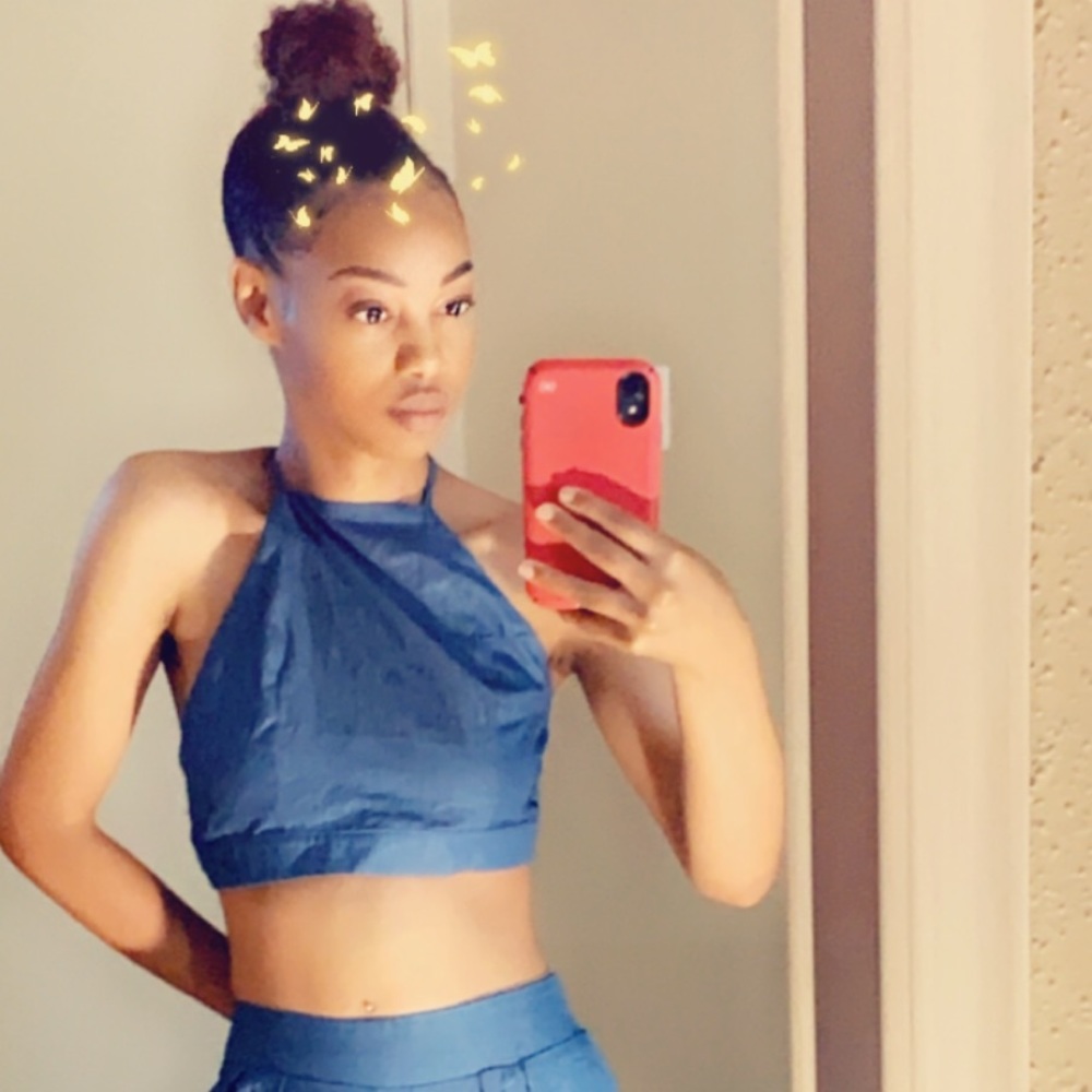 2 piece denim set (not ironed in the picture)
